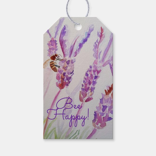 Lavender Bee Happy Herb Watercolor Blume Geschenkanhänger (Vorderseite)