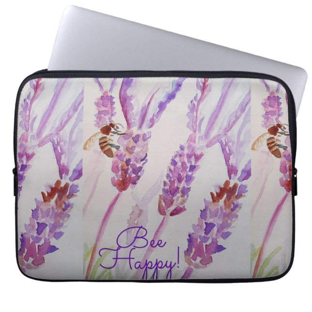 Lavender Bee Happy Herb Watercolor Blume Laptopschutzhülle (Vorderseite)