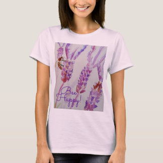 Lavender Bee Happy Herb Watercolor Blume T-Shirt
