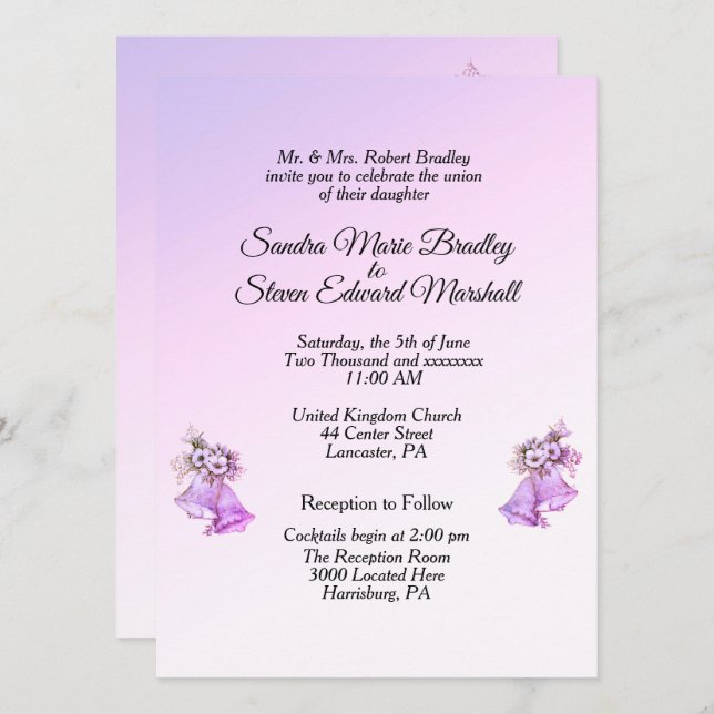 Lavender Bells Hochzeitseinladung Einladung (Vorne/Hinten)
