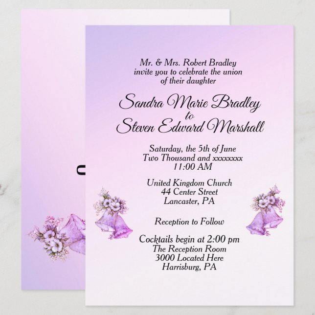 Lavender Bells Hochzeitseinladung Einladung (Vorne/Hinten)