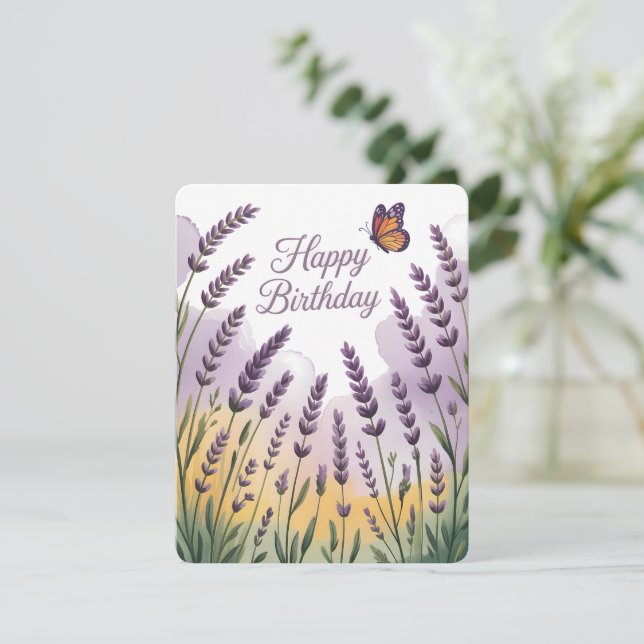Lavender Birthday Card Dankeskarte (Stehend Vorderseite)
