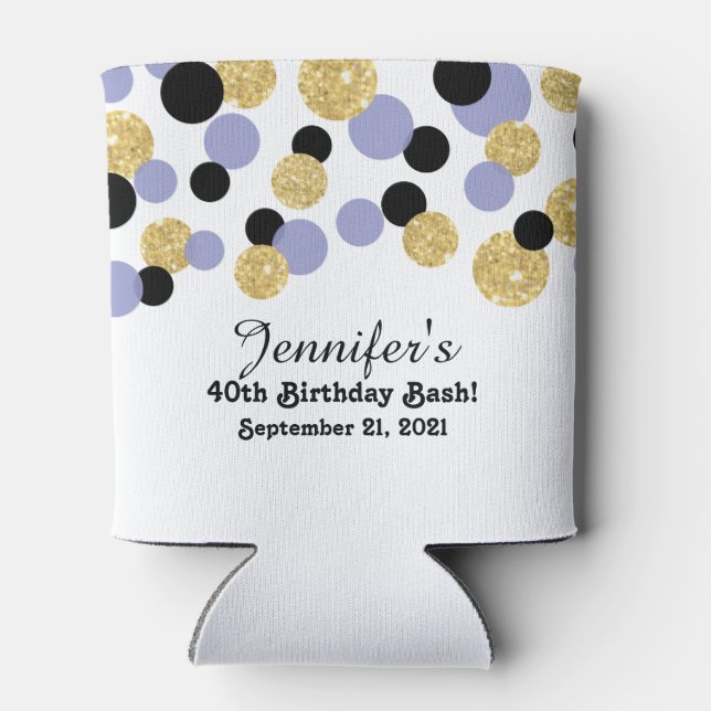 Lavender, Black and Gold Glitzer Confetti | 40. Dosenkühler (Rückseite)