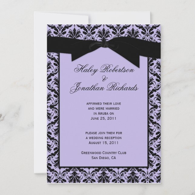 Lavender Black Damask Post Wedding Celebration Einladung (Vorderseite)