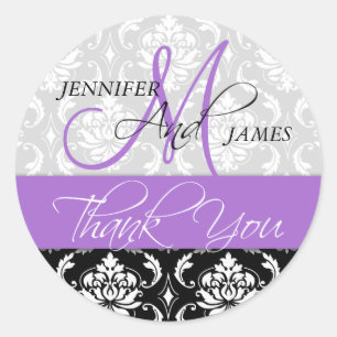 Lavender Black Damask Wedding Favor Sticker