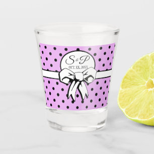 Lavender Black Polka Dots Bow Personalisiert Weddi Schnapsglas