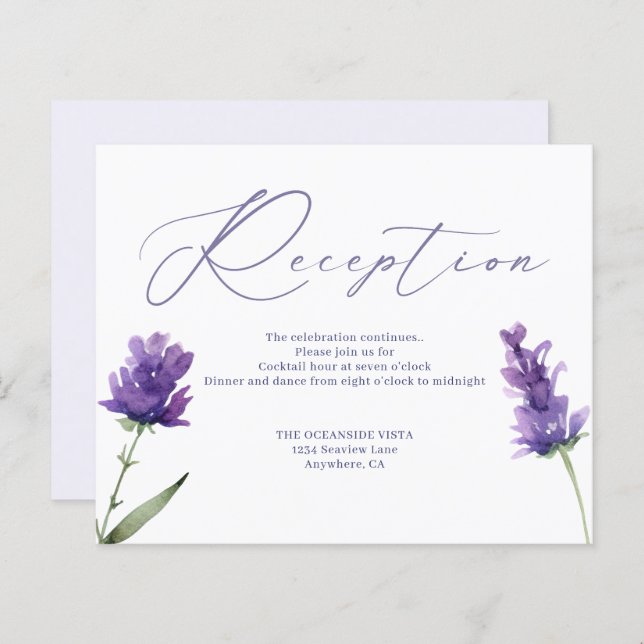 Lavender Bliss Elegante Aquarell Empfang Card (Vorne/Hinten)