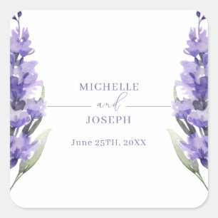 Lavender Bliss Elegante Hochzeit im Wasserfarbenbe Quadratischer Aufkleber