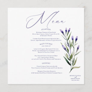 Lavender Bliss Elegantes Hochzeitsmenü Menükarte