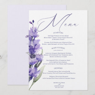Lavender Bliss Elegantes Hochzeitsmenü Menükarte