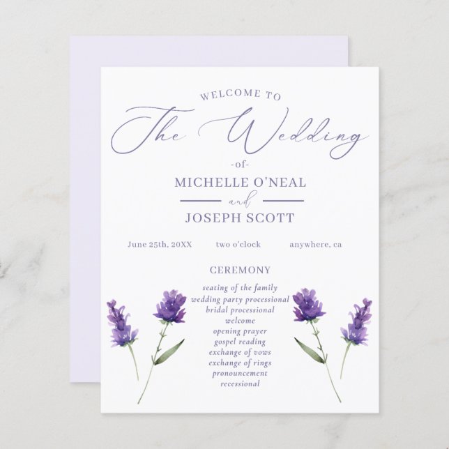 Lavender Bliss Elegantes Hochzeitsprogramm für Was (Vorne/Hinten)