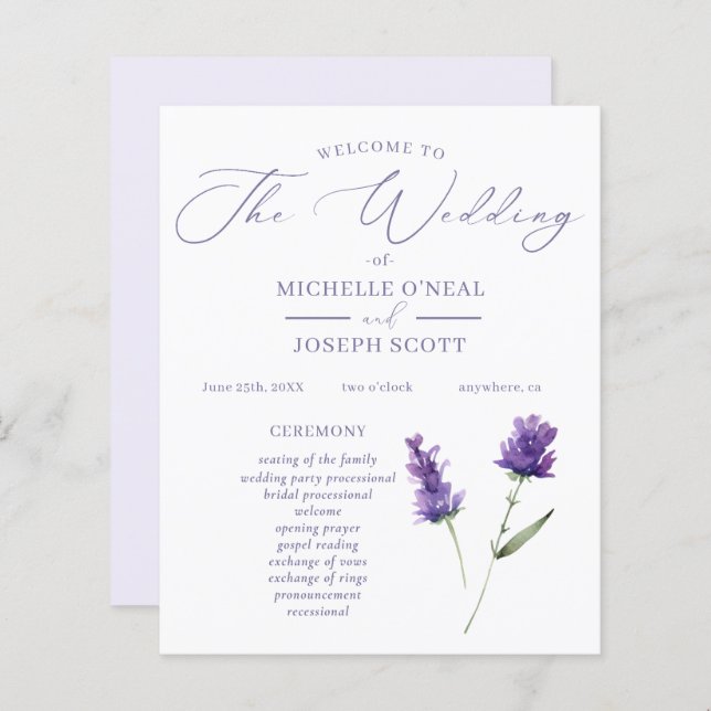 Lavender Bliss Elegantes Hochzeitsprogramm für Was (Vorne/Hinten)