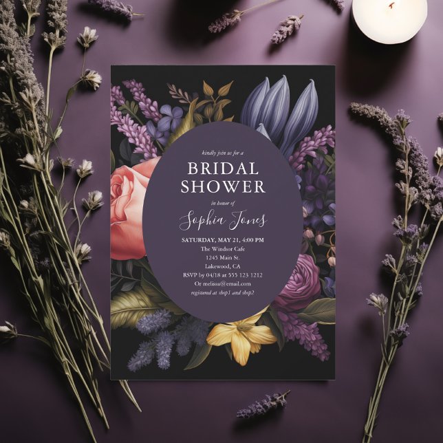 Lavender Bloom Dark Script Bridal Shower Einladung (Von Creator hochgeladen)