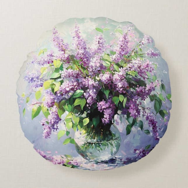 Lavender Blooming Lilac Bouquet Rundes Kissen (Vorderseite)