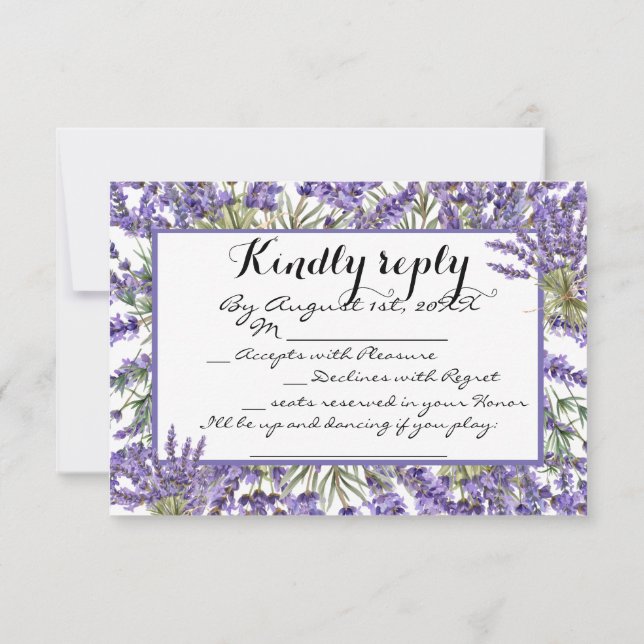 Lavender Blossom Garden Song Request RSVP Karte (Rückseite)