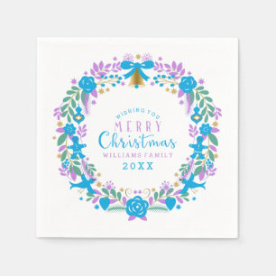 Lavender & Blue Christmas Wreath Frohe Weihnachten Serviette