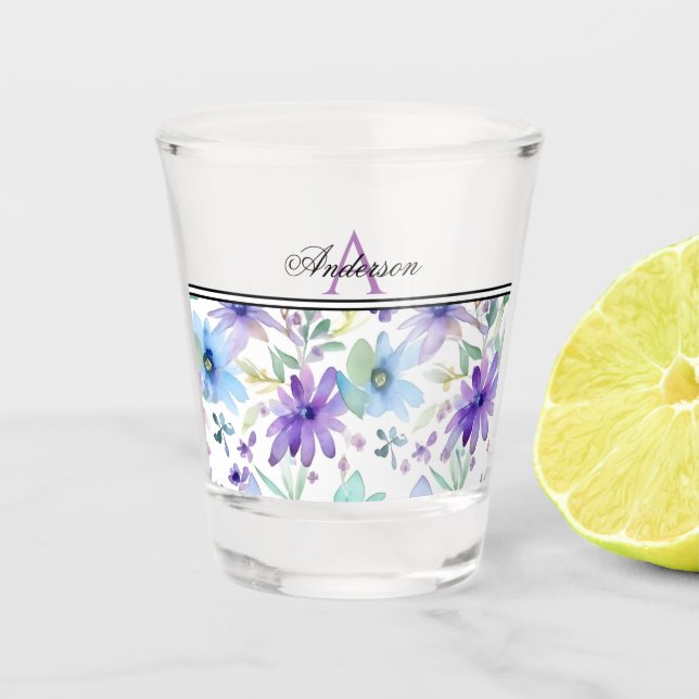 Lavender & Blue Floral Schnapsglas (Vorderseite)