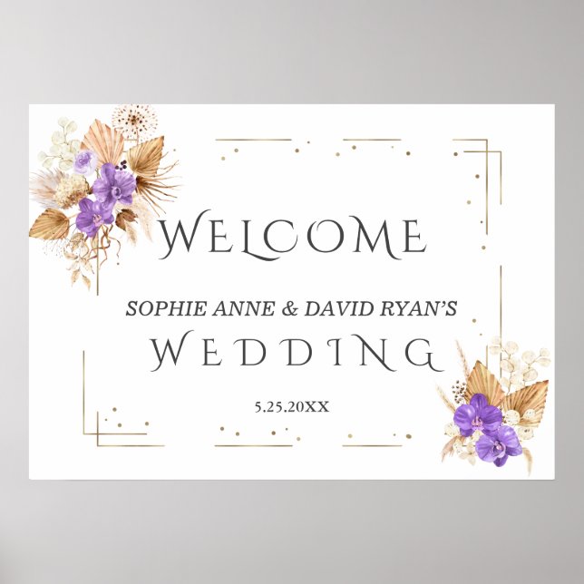 Lavender Blue Flowers Gold Wedding Willkommenszeic Poster (Vorne)