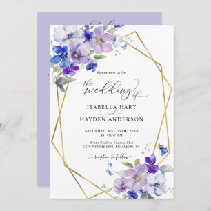 Lavender Blue Gold Lila in 1 QR Code Wedding Einladung