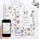 Lavender Blue Pressed Floral 30. Geburtstag Einladung<br><div class="desc">Feiern Sie einen besonderen Meilenstein mit unserer wunderschönen Lavendelblau gepressten Blumenladen zum 30. Geburtstag! Dieses einzigartige und prächtige Design ist perfekt für jeden 40. Geburtstag - geben Sie Ihren Gästen eine besondere Einladung, die sie nicht vergessen werden. An der Vorderseite der Einladung befinden sich lebendige, wasserfarbene Blume, die von Bienen...</div>