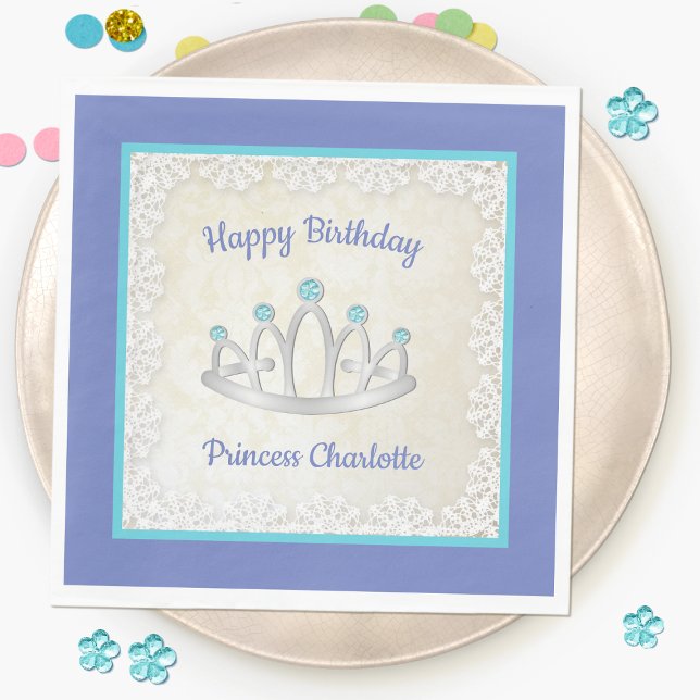 Lavender Blue Princess Tiara Birthday Paper Napkin Serviette (Von Creator hochgeladen)