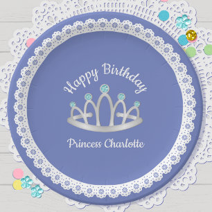 Lavender Blue Princess Tiara Birthday Paper Plate Pappteller