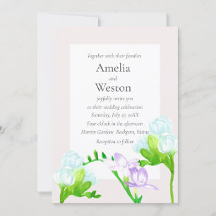 Lavender Blue Watercolor Freesia Blume Hochzeit Einladung