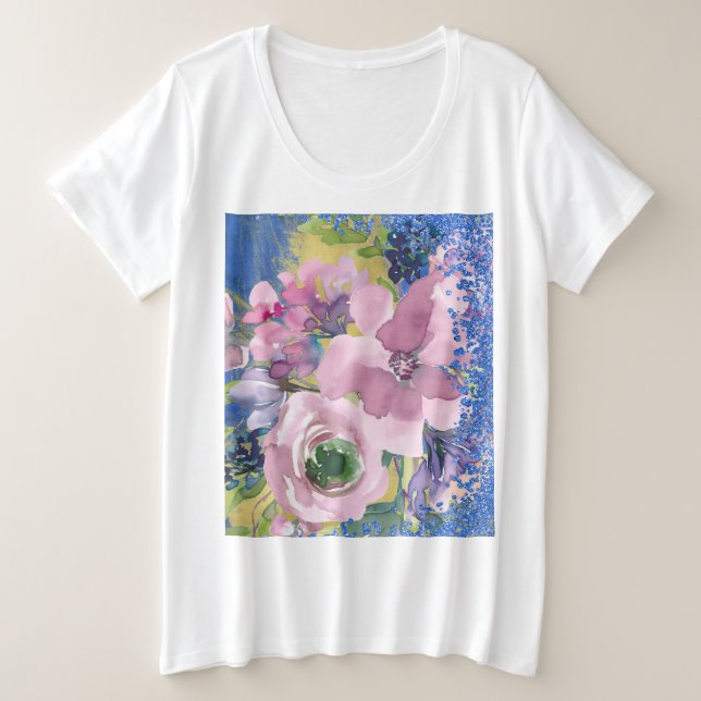 Lavender Blues Watercolor Glitzer Große Größe T-Shirt (Design vorne)