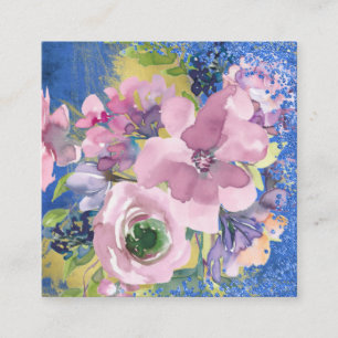 Lavender Blues Watercolor Glitzer Quadratische Visitenkarte