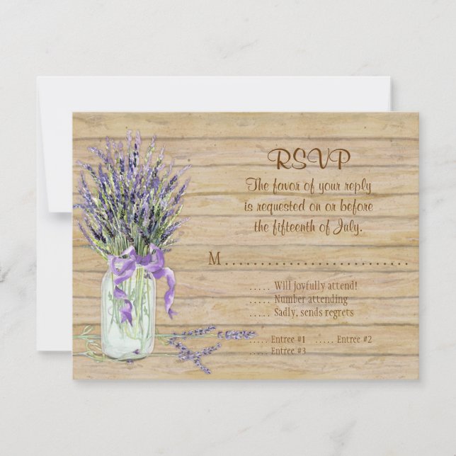 Lavender Blume Mason Jar Wasserfarbe Rustikales Ho RSVP Karte (Vorderseite)