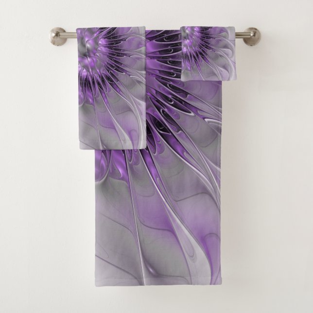 Lavender Blume Traumhaft Modernes Abstraktes Frakt Badhandtuch Set (Insitu)