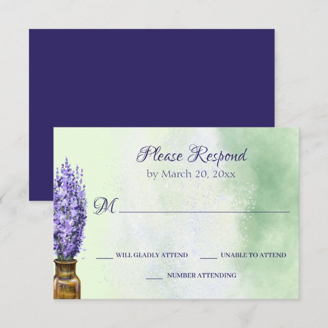 Lavender-Blume über die Grünen Blumenzehen RSVP Karte (Vorne/Hinten)