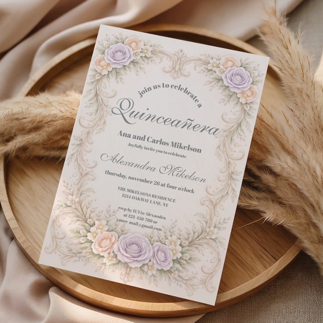 Lavender Blush Baroque Quinceañera Einladung (Von Creator hochgeladen)