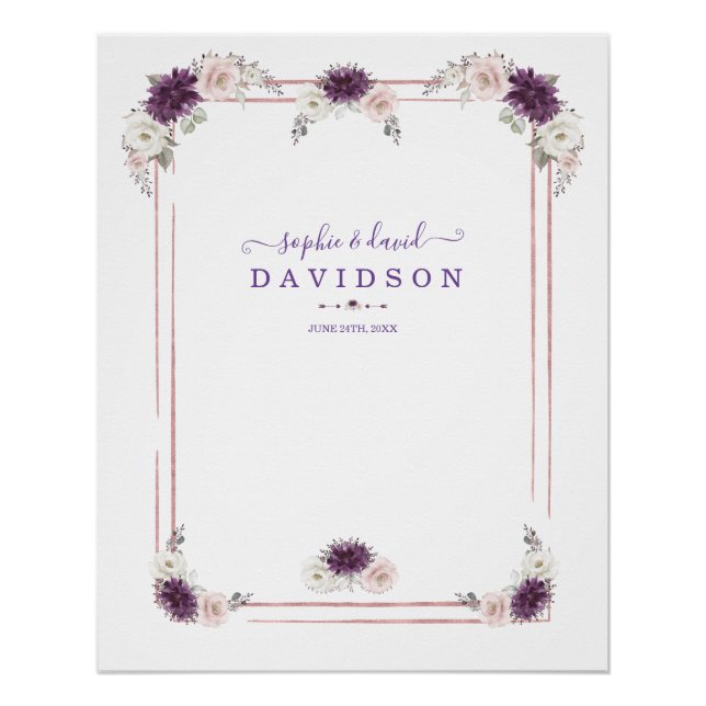 Lavender Blush Floral Wedding Gold Foto Stand Gest Poster (Vorderseite)