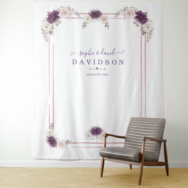 Lavender Blush Floral Wedding Gold Foto Stand Wandteppich (Beispiel)