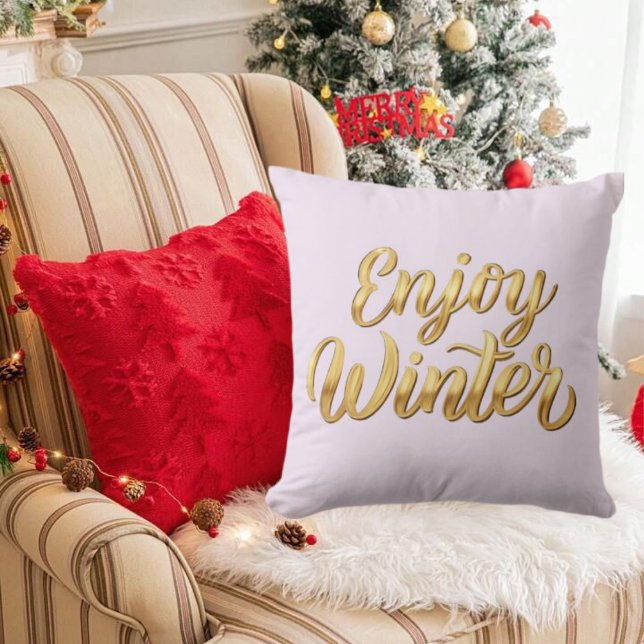 Lavender Blush Genießen Sie den Winter - Goldene S Kissen (Lavender Blush Enjoy Winter - Gold Script Decor Throw Pillow)