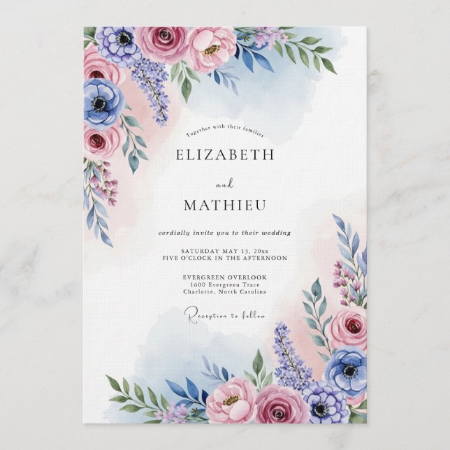 Lavender Blush Painterly Bloom Wedding Einladung (Vorderseite)