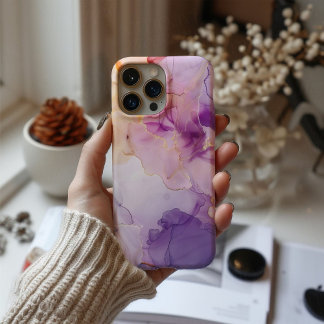 Lavender Blush Watercolor Gold Veins Luxury iPhone 16 Hülle