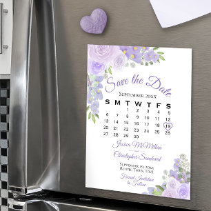 Lavender Boho Bluoral Save the Date Calendar Magne Magnetkarte