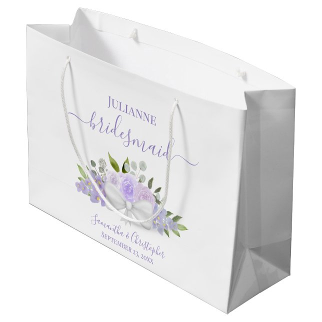Lavender Boho Roses & Blossoms Wedding Bridesmaid Große Geschenktüte (Rückseite Schrägansicht)