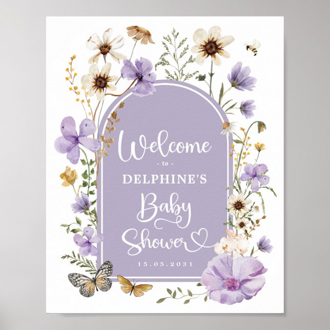 Lavender Boho Wildblume Baby Dusche Willkommen Poster (Vorne)