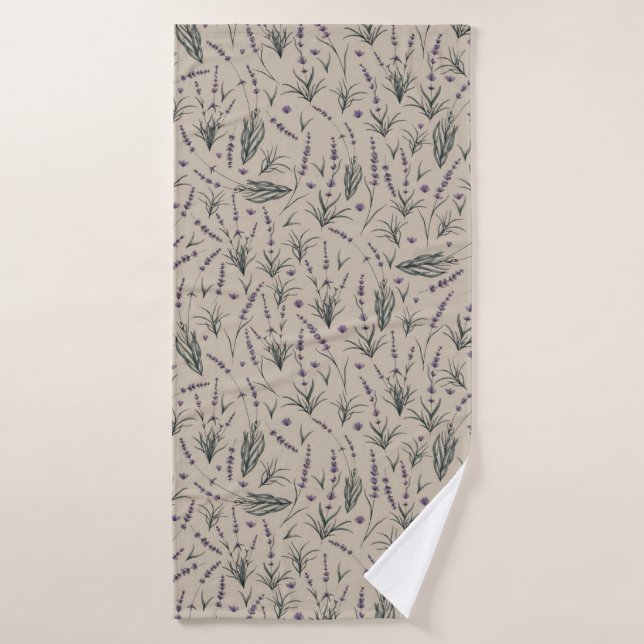 Lavender Botanical Pattern Bath Towel Badehandtuch (Badehandtuch)