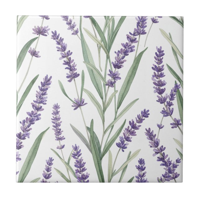 Lavender Botanical Pattern Fliese (Vorderseite)