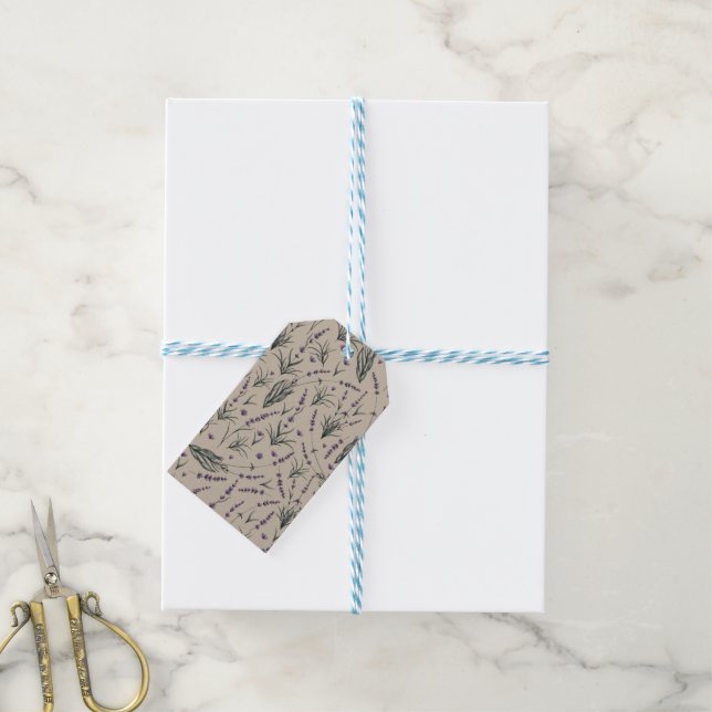 Lavender Botanical Pattern Gift Tag Geschenkanhänger (Mit Garn)