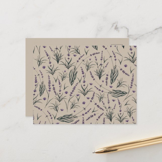 Lavender Botanical Pattern Postcard Postkarte (Vorderseite/Rückseite Beispiel)