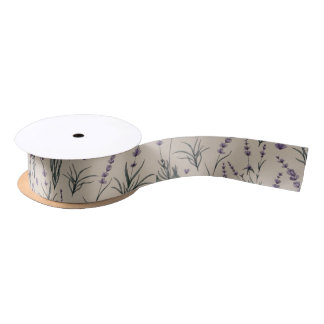 Lavender Botanical Pattern Satin Ribbon Satinband