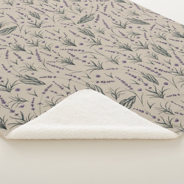 Lavender Botanical Pattern Sherpa Blanket Sherpadecke (3/4)