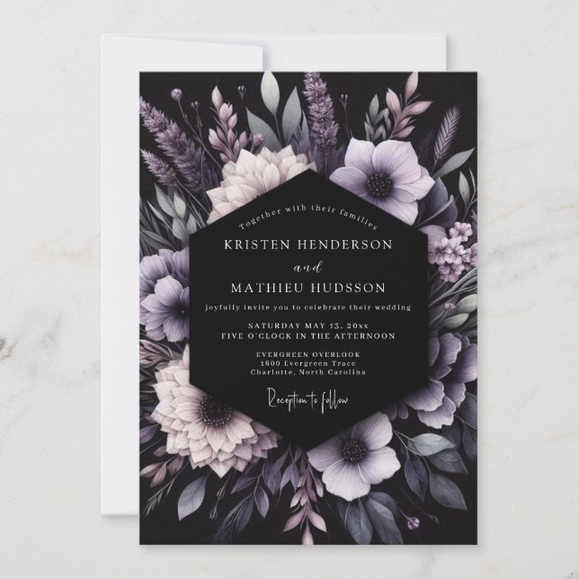 Lavender Botanical Romance Wedding Einladung (Vorderseite)