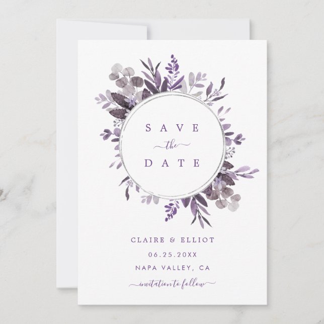 Lavender Botanical Wreath Wedding Save The Date (Vorderseite)