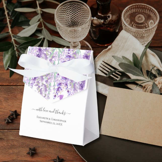 Lavender Botanische Grüne Lila Grüne Hochzeit Geschenkschachtel (Lavender Botanical Green Purple Flowers Floral Wedding Favor Boxes- Personalized)